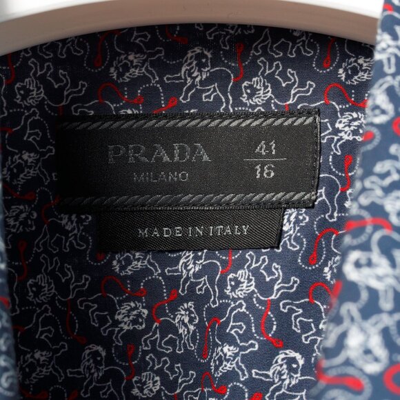 Prada Navy Lion-Print Cotton Short-Sleeve Button-Up Shirt - Picture 8 of 14